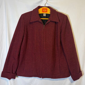Women's L.L.Bean Red Wool Blend Full Zip Jacket Size 14